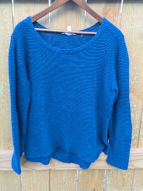Eileen Fisher Blue Linen Cotton Knit Sweater